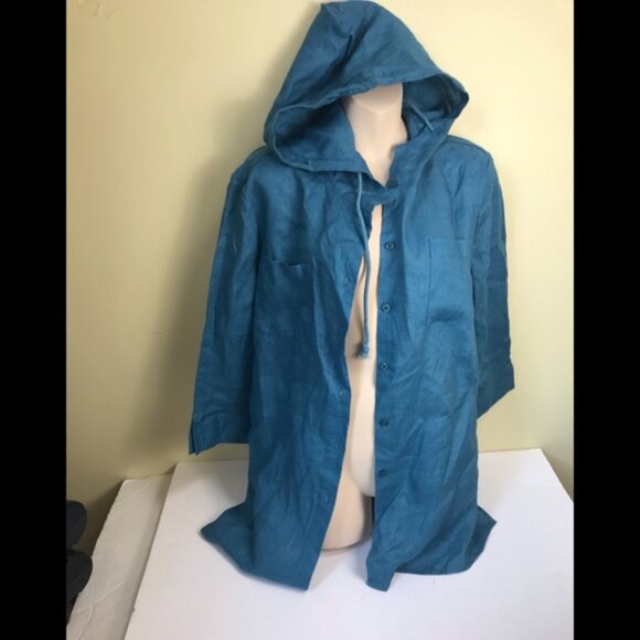 Alice Blue NEW Linen Shirt Hoodie Shirt Jacket Pockets Slits Button Minimalist L - Picture 2 of 15
